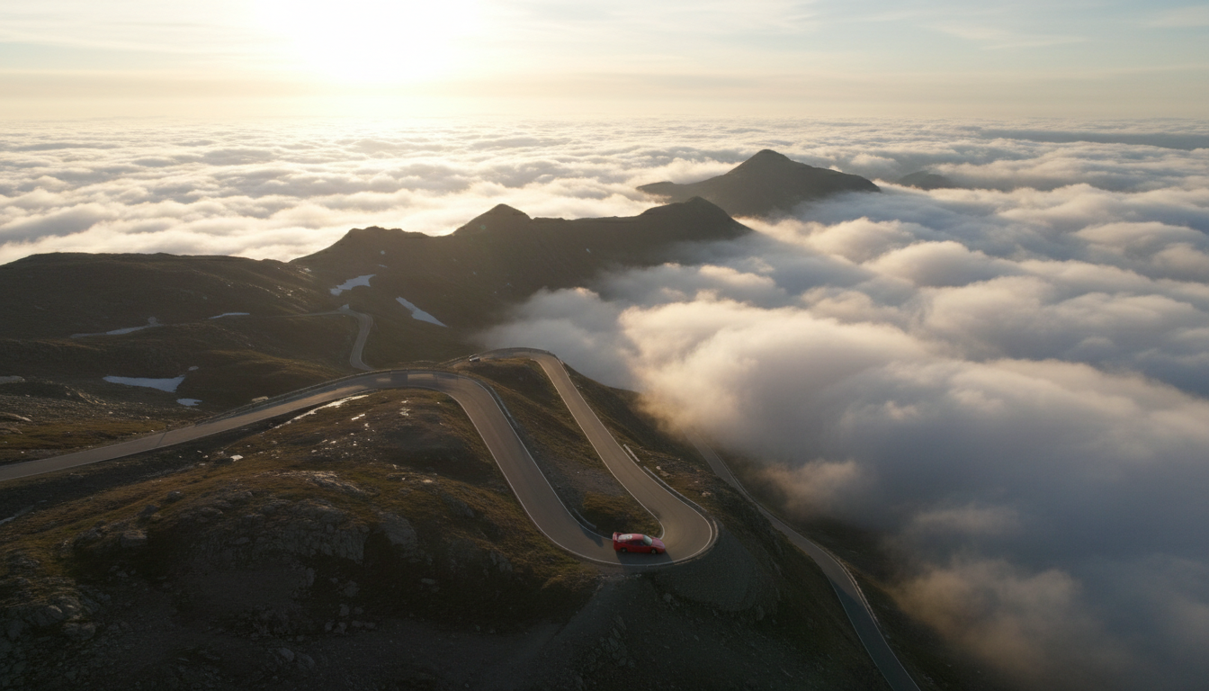 Stunning car on Furka Pass in the Swiss Alps